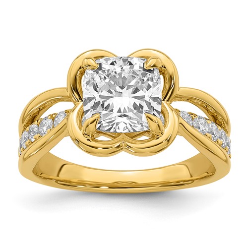 14K Yellow Gold Certified Cushion Center Lab Grown Diamond VS+ F+ Ring