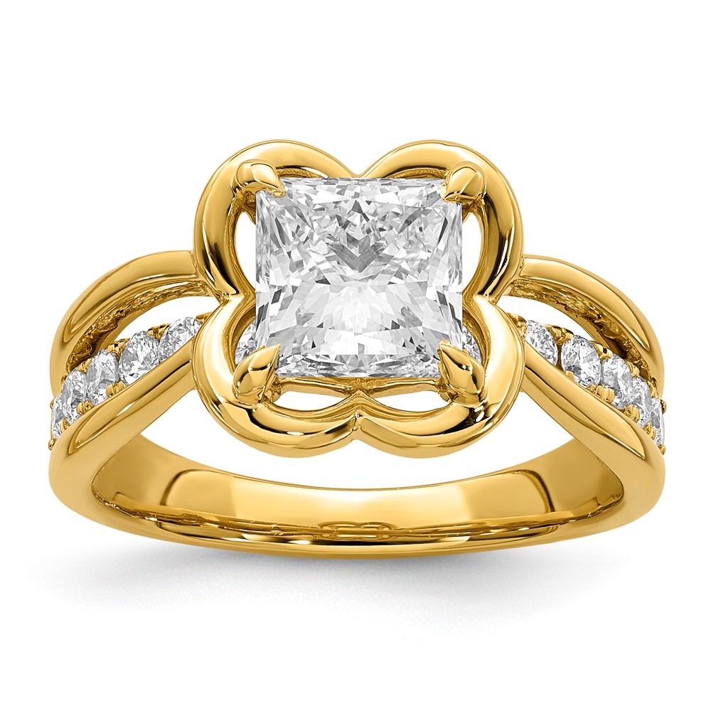 14K Yellow Gold Certified Princess Center Lab Grown Diamond VS+ F+ Ring