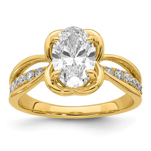 14K Yellow Gold Certified Oval Center Lab Grown Diamond VS+ F+ Ring