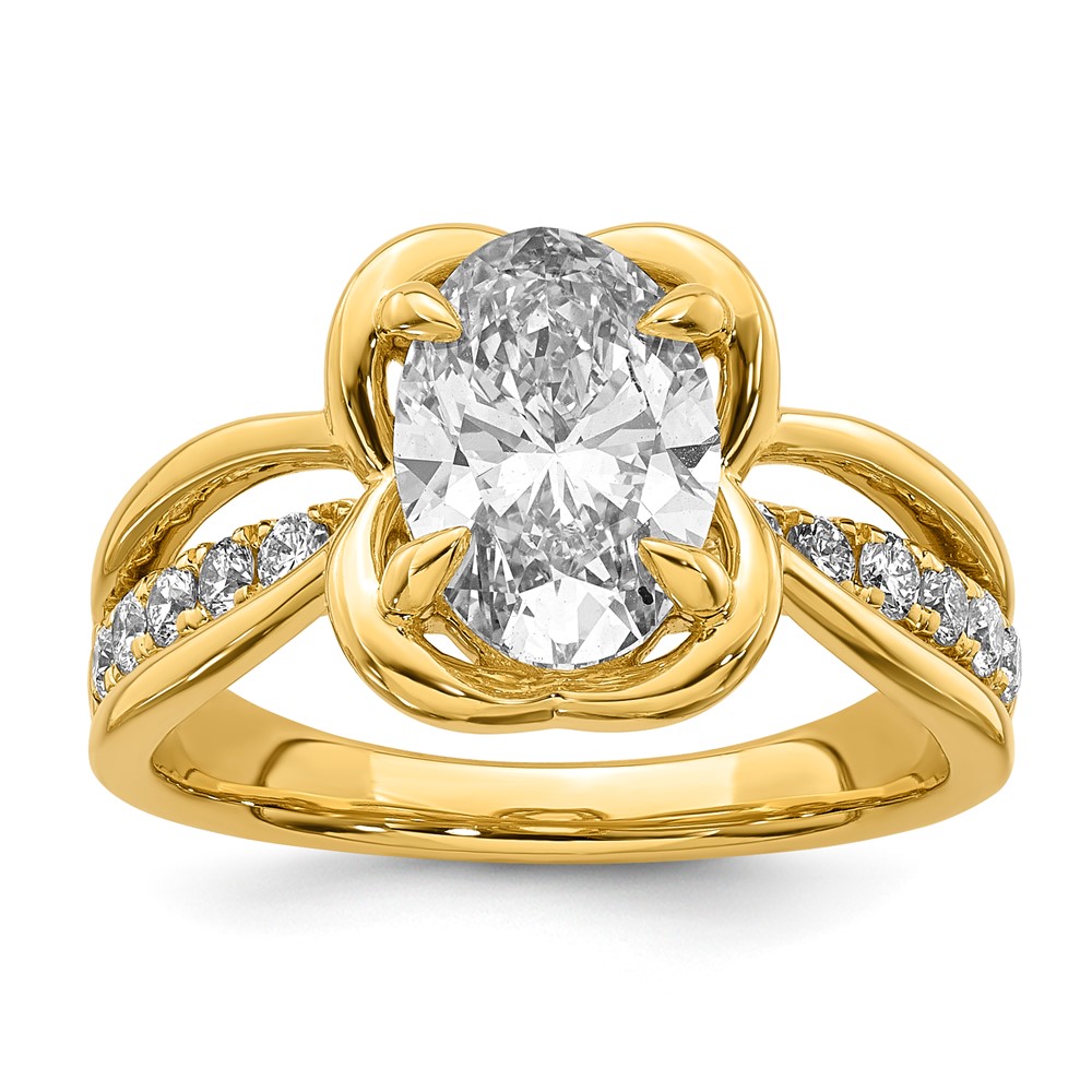 14K Yellow Gold Certified Oval Center Lab Grown Diamond VS+ F+ Ring