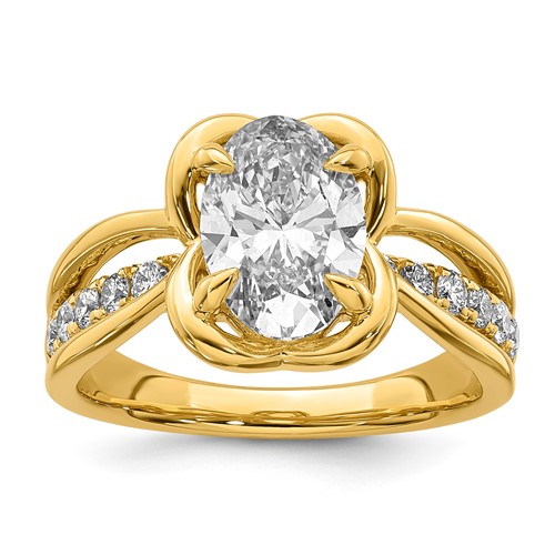 14K Yellow Gold Certified Oval Center Lab Grown Diamond VS+ F+ Ring