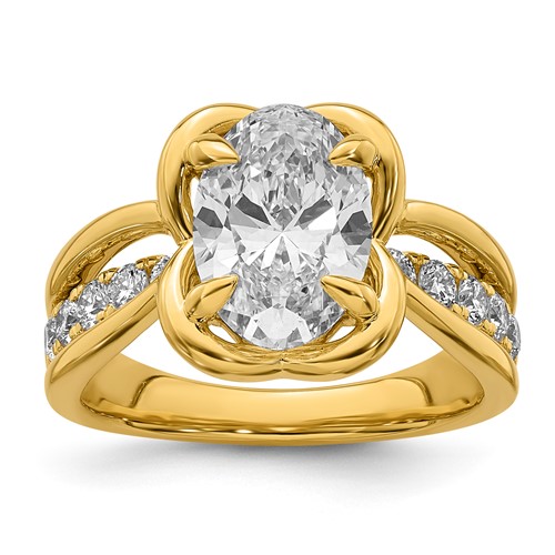 14K Yellow Gold Certified Oval Center Lab Grown Diamond VS+ F+ Ring