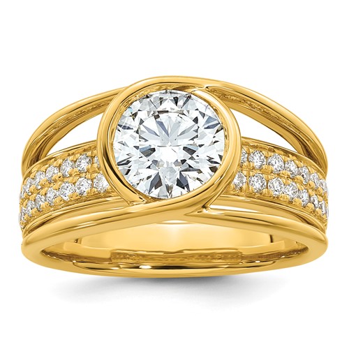 14K Yellow Gold Certified Round Center Lab Grown Diamond VS+ F+ Ring