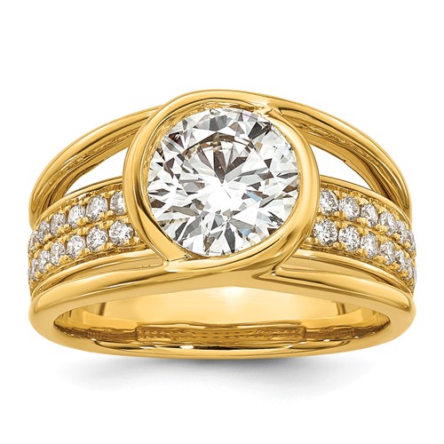 14K Yellow Gold Certified Round Center Lab Grown Diamond VS+ F+ Ring