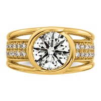 14K Yellow Gold 3ct Cert Round Lab Grown Dia VS+ F+ Comp Ring view 4