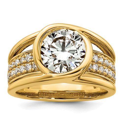 14K Yellow Gold 3ct Cert Round Lab Grown Dia VS+ F+ Comp Ring
