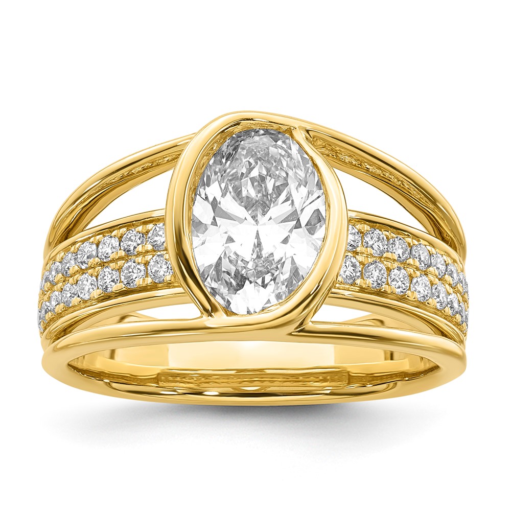 14K Yellow Gold Certified Oval Center Lab Grown Diamond VS+ F+ Ring