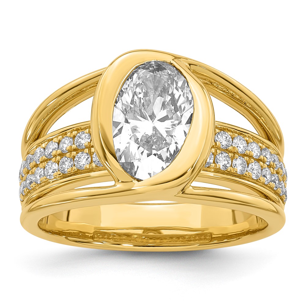 14K Yellow Gold Certified Oval Center Lab Grown Diamond VS+ F+ Ring
