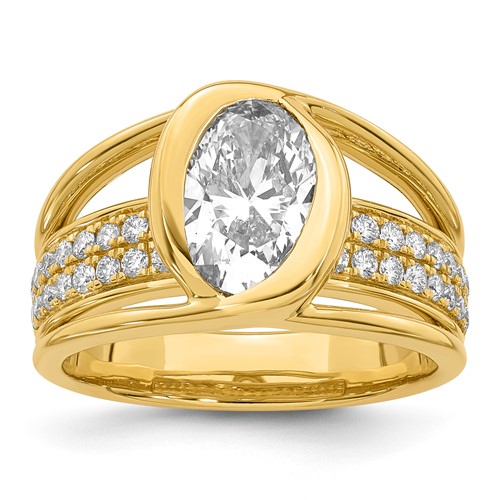 14K Yellow Gold Certified Oval Center Lab Grown Diamond VS+ F+ Ring
