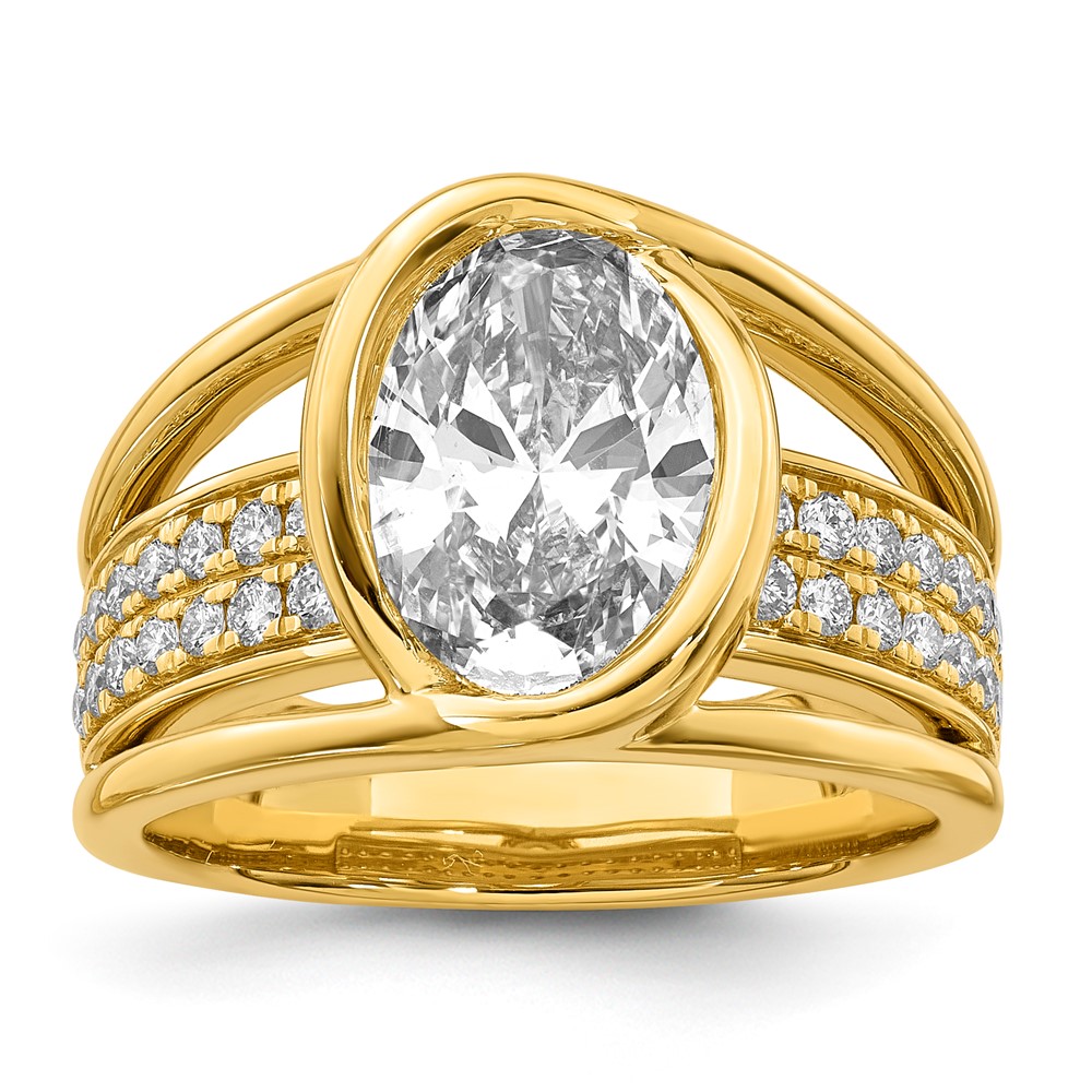 14K Yellow Gold Certified Oval Center Lab Grown Diamond VS+ F+ Ring