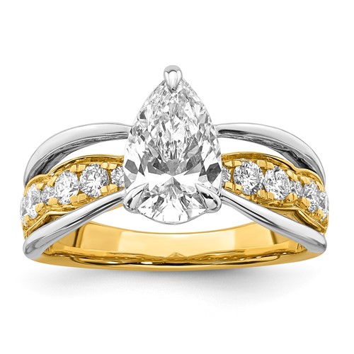 14ktt Certified Pear Center Lab Grown Diamond VS+ F+ Ring