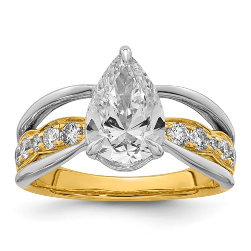 14ktt Certified Pear Center Lab Grown Diamond VS+ F+ Ring