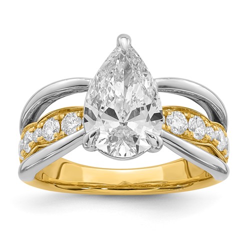 14ktt Certified Pear Center Lab Grown Diamond VS+ F+ Ring