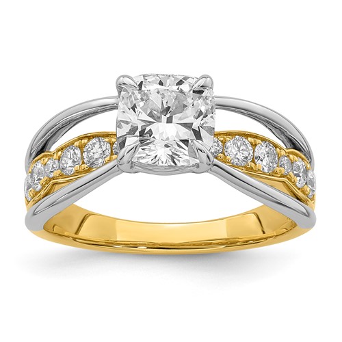 14ktt Certified Cushion Center Lab Grown Diamond VS+ F+ Ring