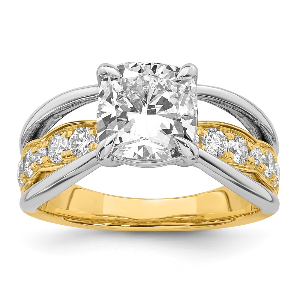 14ktt Certified Cushion Center Lab Grown Diamond VS+ F+ Ring