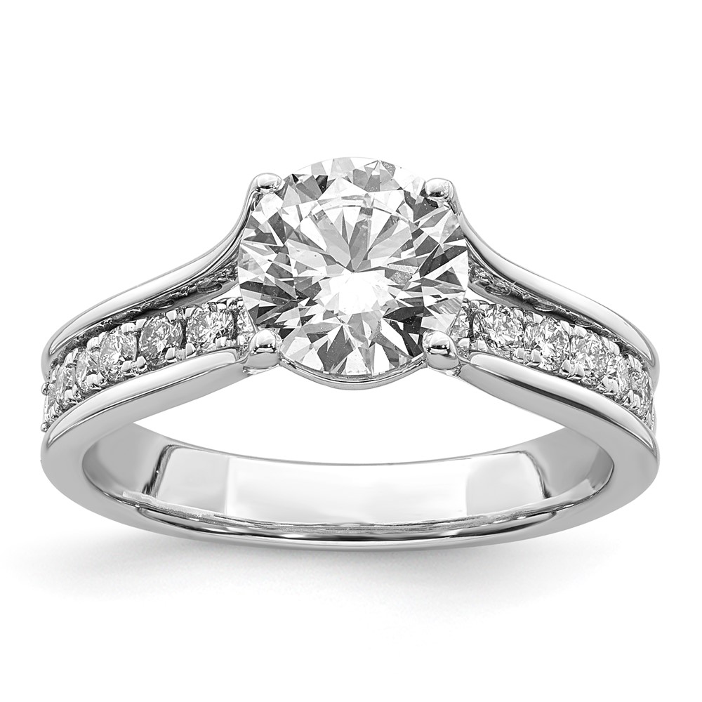 14K White Gold Certified Round Center Lab Grown Diamond VS+ F+ Ring