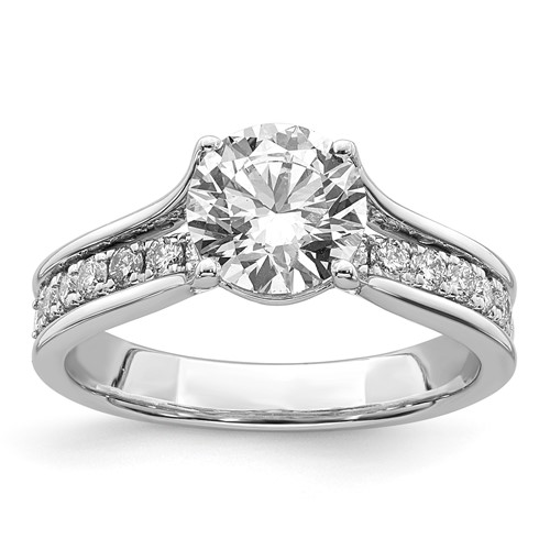 14K White Gold Certified Round Center Lab Grown Diamond VS+ F+ Ring