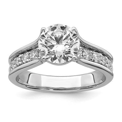 14K White Gold Certified Round Center Lab Grown Diamond VS+ F+ Ring