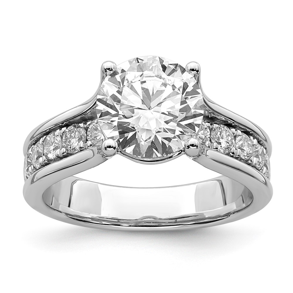 14K White Gold Certified Round Center Lab Grown Diamond VS+ F+ Ring