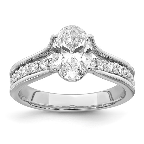 14K White Gold Certified Oval Center Lab Grown Diamond VS+ F+ Ring