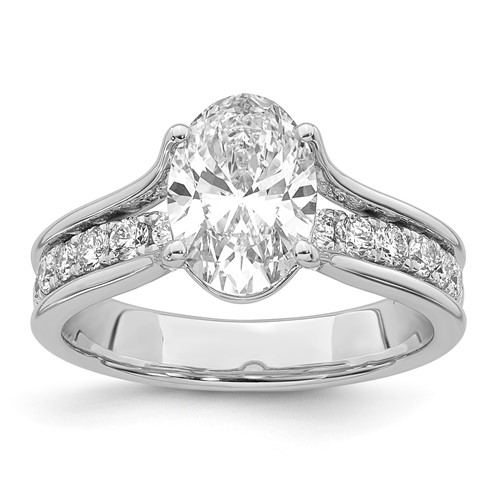14K White Gold Certified Oval Center Lab Grown Diamond VS+ F+ Ring