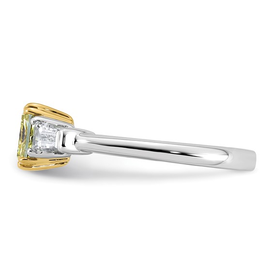 Emma Grace 14K Two-Tone 1 1/2 carat Certified Lab Grown Diamond VS+ Radiant Vivid Yellow & VS+ F+ Baguette Complete Ring