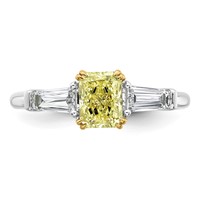 Emma Grace 14K Two-Tone 1.50 Carat Certified Lab Grown Diamond VS+ Radiant Vivid Yellow & VS+ F+ Baguette Complete Ring view 4