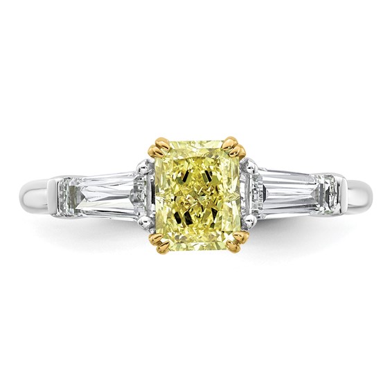 Emma Grace 14K Two-Tone 1 1/2 carat Certified Lab Grown Diamond VS+ Radiant Vivid Yellow & VS+ F+ Baguette Complete Ring