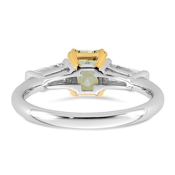 Emma Grace 14K Two-Tone 1 1/2 carat Certified Lab Grown Diamond VS+ Radiant Vivid Yellow & VS+ F+ Baguette Complete Ring