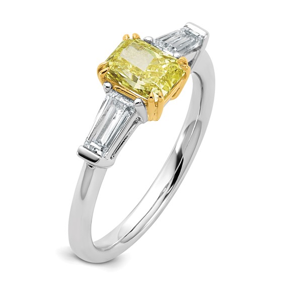 Emma Grace 14K Two-Tone 1 1/2 carat Certified Lab Grown Diamond VS+ Radiant Vivid Yellow & VS+ F+ Baguette Complete Ring