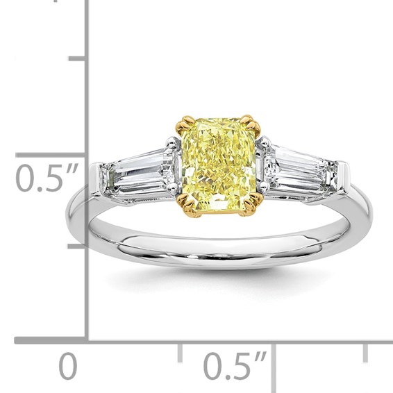 Emma Grace 14K Two-Tone 1 1/2 carat Certified Lab Grown Diamond VS+ Radiant Vivid Yellow & VS+ F+ Baguette Complete Ring
