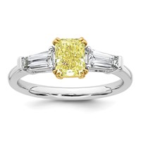 Emma Grace 14K Two-Tone 1.50 Carat Certified Lab Grown Diamond VS+ Radiant Vivid Yellow & VS+ F+ Baguette Complete Ring view 1
