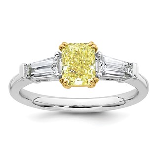 Emma Grace 14K Two-Tone 1 1/2 carat Certified Lab Grown Diamond VS+ Radiant Vivid Yellow & VS+ F+ Baguette Complete Ring