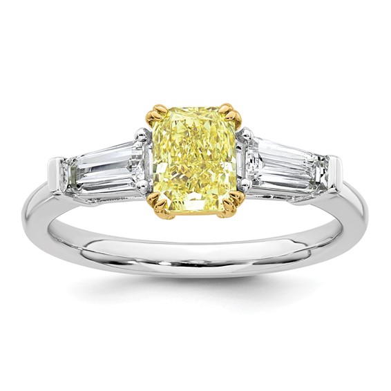 Emma Grace 14K Two-Tone 1 1/2 carat Certified Lab Grown Diamond VS+ Radiant Vivid Yellow & VS+ F+ Baguette Complete Ring