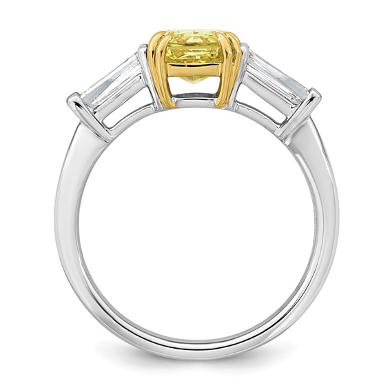 Emma Grace 14K Two-Tone 2 1/5 carat Certified Lab Grown Diamond VS+ Radiant Vivid Yellow & VS+ F+ Baguette Complete Ring