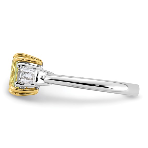 Emma Grace 14K Two-Tone 2 1/5 carat Certified Lab Grown Diamond VS+ Radiant Vivid Yellow & VS+ F+ Baguette Complete Ring