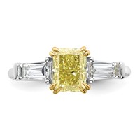 Emma Grace 14K Two-Tone 2.20 Carat Certified Lab Grown Diamond VS+ Radiant Vivid Yellow & VS+ F+ Baguette Complete Ring view 4