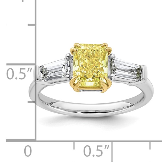 Emma Grace 14K Two-Tone 2 1/5 carat Certified Lab Grown Diamond VS+ Radiant Vivid Yellow & VS+ F+ Baguette Complete Ring