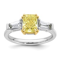 Emma Grace 14K Two-Tone 2.20 Carat Certified Lab Grown Diamond VS+ Radiant Vivid Yellow & VS+ F+ Baguette Complete Ring view 1