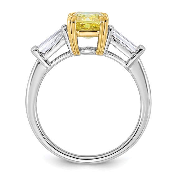 Emma Grace 14K Two-Tone 2 3/4 carat Certified Lab Grown Diamond VS+ Radiant Vivid Yellow & VS+ F+ Baguette Complete Ring
