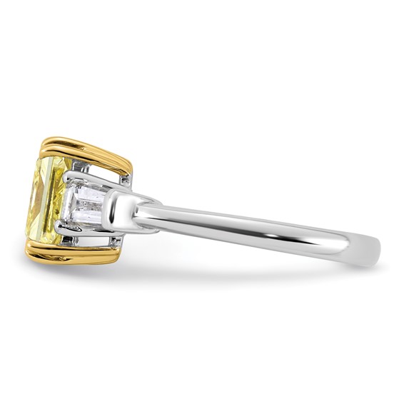 Emma Grace 14K Two-Tone 2 3/4 carat Certified Lab Grown Diamond VS+ Radiant Vivid Yellow & VS+ F+ Baguette Complete Ring
