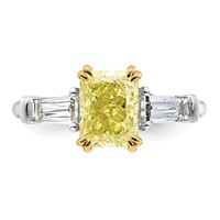 Emma Grace 14K Two-Tone 2.75 Carat Certified Lab Grown Diamond VS+ Radiant Vivid Yellow & VS+ F+ Baguette Complete Ring view 4