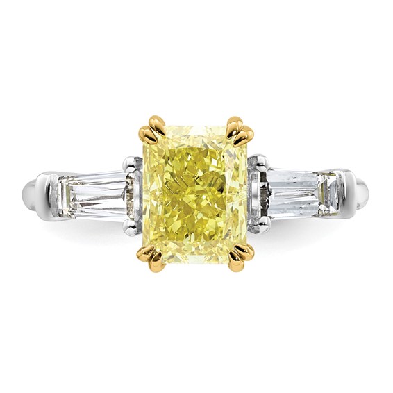 Emma Grace 14K Two-Tone 2 3/4 carat Certified Lab Grown Diamond VS+ Radiant Vivid Yellow & VS+ F+ Baguette Complete Ring