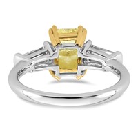 Emma Grace 14K Two-Tone 2.75 Carat Certified Lab Grown Diamond VS+ Radiant Vivid Yellow & VS+ F+ Baguette Complete Ring view 5