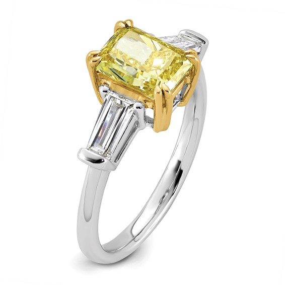 Emma Grace 14K Two-Tone 2 3/4 carat Certified Lab Grown Diamond VS+ Radiant Vivid Yellow & VS+ F+ Baguette Complete Ring