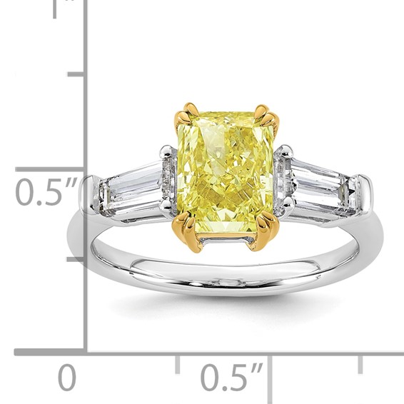 Emma Grace 14K Two-Tone 2 3/4 carat Certified Lab Grown Diamond VS+ Radiant Vivid Yellow & VS+ F+ Baguette Complete Ring