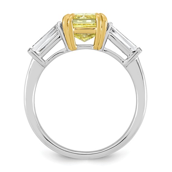 Emma Grace 14K Two-Tone 3 1/3 carat Certified Lab Grown Diamond VS+ Radiant Vivid Yellow & VS+ F+ Baguette Complete Ring