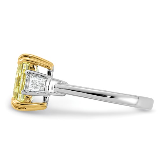 Emma Grace 14K Two-Tone 3 1/3 carat Certified Lab Grown Diamond VS+ Radiant Vivid Yellow & VS+ F+ Baguette Complete Ring
