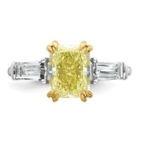 Emma Grace 14K Two-Tone 3.33 Carat Certified Lab Grown Diamond VS+ Radiant Vivid Yellow & VS+ F+ Baguette Complete Ring view 4