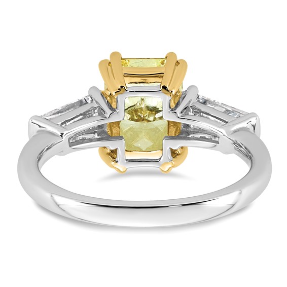 Emma Grace 14K Two-Tone 3 1/3 carat Certified Lab Grown Diamond VS+ Radiant Vivid Yellow & VS+ F+ Baguette Complete Ring